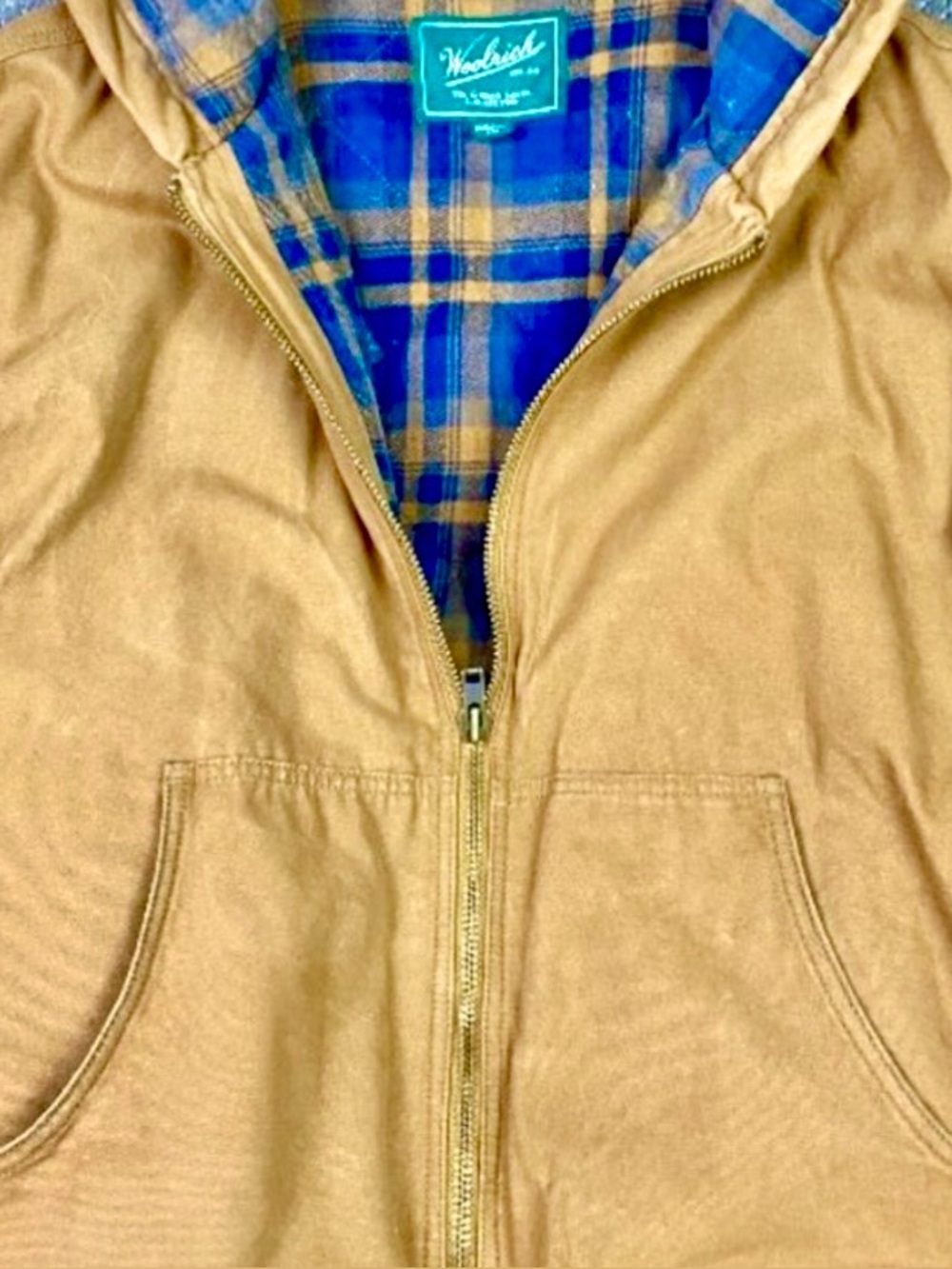 Vintage Woolrich Men's Hooded Work Jacket in Tan 100% Cotton L